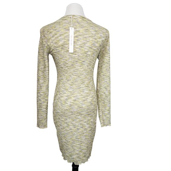 Lisa Says Gah NEW Lotta Space Dye Tie Front Long Sleeve Mini Dress Yellow Medium - Picture 3 of 9